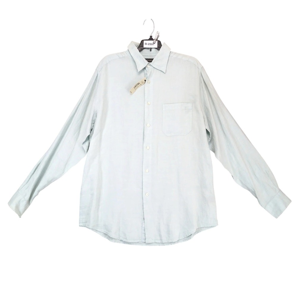 NWT Murano Olympus Blue 100% Linen Button Shirt Mens L European Fabric Coastal